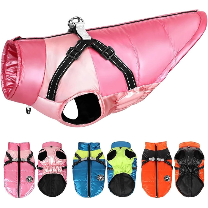 Тепла зимова куртка для собак з отвором для шлейки, водонепроникна, з відбивачами, для шиба іну, бульдога та мопса