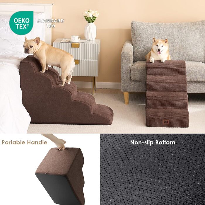 Сходинки для собак EHEYCIGA: 50 см, 4 сходи, з антиковзким покриттям, для маленьких собак, сірий (50 x 40 x 72 см)