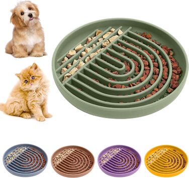 Повільний годівник для собак та котів, миска з силікону, пазл для здорового харчування, нековзна, для миття в посудомийній машині, сіро-зелений, без BPA