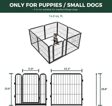 FXW Homeplus Unleashed: Вольєр для собак - безпечне та безстресове місце для ігор. Міцний, 8 панелей по 61 см, підходить для цуценят та маленьких собак. Чорний колір, патентована модель.