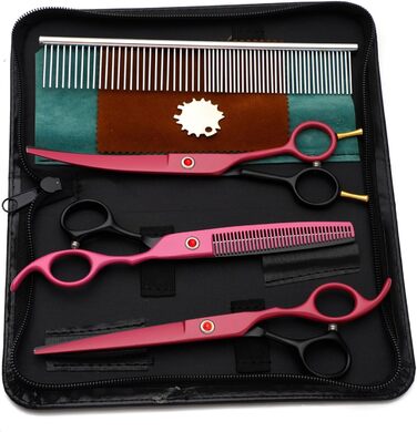 Набір професійних ножиць для собак та котів 4-в-1, включаючи ножиці для фінальної обробки, гребінець для грумінгу, з нержавіючої сталі 440C