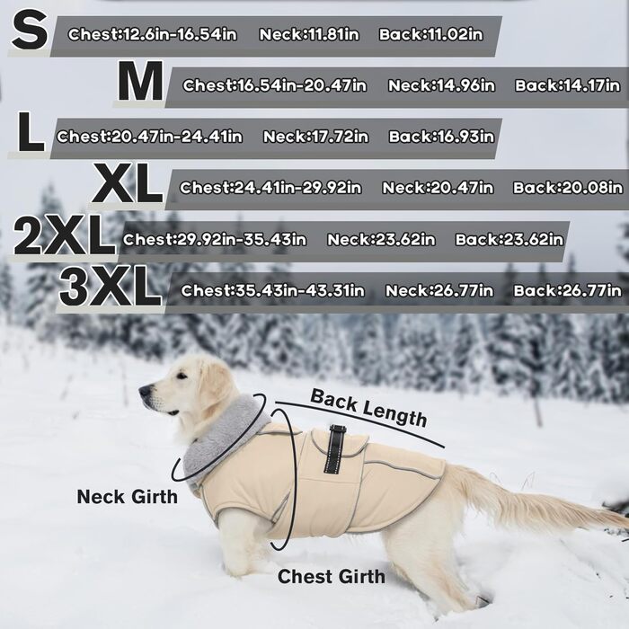Теплий зимовий пуховик для собак Lelepet, водонепроникний, з флісовою підкладкою, світловідбиваючими елементами, отвором для шлейки, великий розмір XL, бежевий