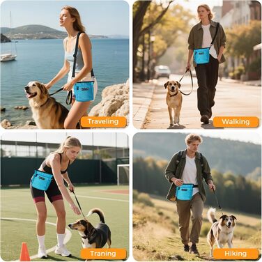 Сумка для ласощів для собак великого об'єму, багатофункціональна, для прогулянок на плечі, з міцним магнітним закриттям, регульований знімний ремінь, сумка для корму для собак (Блакитна)