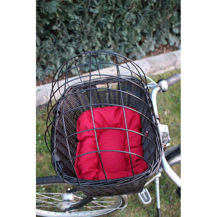 Кошик для собаки на кермо велосипеда з ротангу з металевою сіткою та подушкою, чорний кошик для велосипеда (з подушкою)