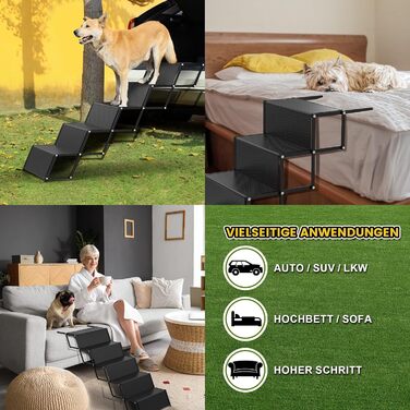 Сходинки для собак XARILK - 5-ступенева складана трепетка з алюмінію, до 110 кг, 44 см, для авто, позашляховиків, ліжок та вантажівок