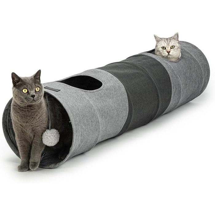 Туннель для котів Lionto з іграшкою, розкладний, діаметр 30 см, 130 см, з м'якого матеріалу
