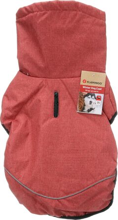 Нашийник для собак Flamingo Hundemante Winter – Igu, 50 см, теплий та модний, поліестер, водовідштовхувальний, ізотермічна внутрішня підкладка, світловідбиваючий, захист грудей та живота, отвір для повідка (Червоний, XS)