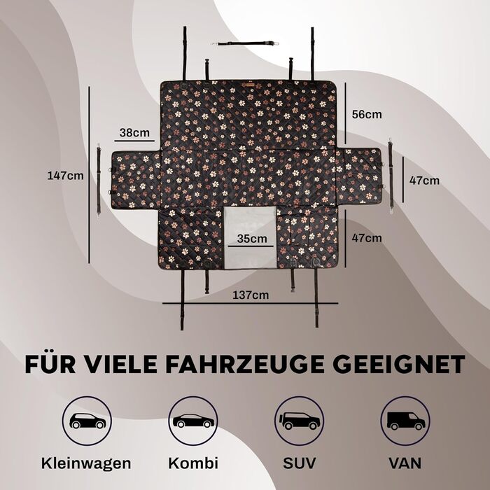 Захист для заднього сидіння автомобіля для собак від Hainberger: водовідштовхувальний, стійкий до подряпин, з боковими захистами та оглядовим вікном, 4-в-1, 137x147 см (з малюнком)