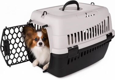 Транспортний бокс для котів та собак ABBA M сірий 56x37x37 см – міцний, добре провітрюваний, пластиковий бокс для подорожей