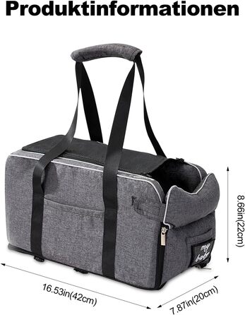 Автокрісло для собак Ergocar: підходить для малих собак та котів до 6 кг, з ременями та чохлом (сірий)