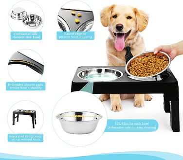 Набір мисок для собак з регульованою висотою, 2 шт. з нержавіючої сталі, для великих, середніх та малих собак