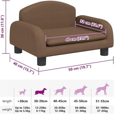 Ляжка для собак, м'яка, коричнева, 50 x 40 x 30 см - ідеально для маленьких собак та котів