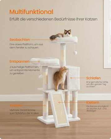 Дряпка для котів Feandrea, 115 см, кремово-білий колір, з дряпальним покриттям, 50 x 35 x 115 см