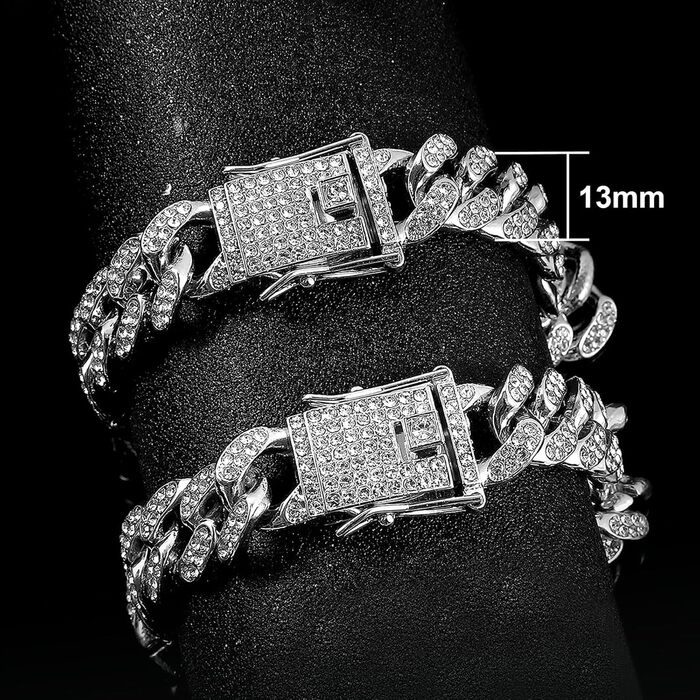 Ланцюжок для собак з кристалами Кубинський стиль, срібляний (8 дюймів)