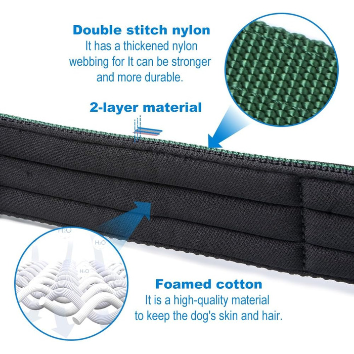 Тактичне обгортання для собак TSPRO, міцне обгортання з металевою застібкою, 3,8 см, регульоване та товсте для собак середніх та великих порід (зелене M), розмір M-H (регульоване 40-48 см), зелене