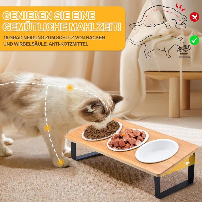 Набір мисок для котів ZOBMIO (3 шт.) з нахилом 15°, 12.5 см, 200 мл, з підставкою з силікону, придатні для миття в посудомийній машині, для котів та маленьких собак