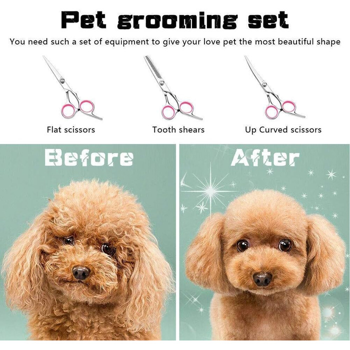 Набір для стрижки тварин QUNINE: професійний набір для грумінгу, включає ножиці та тример, нержавіюча сталь, 17.8 см