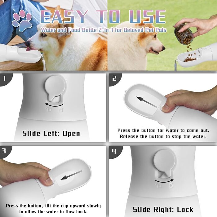 MITOCAPY Поїлка для собак 2-в-1 з контейнером для корму, 540 мл, чорно-біла, для подорожей та кемпінгу