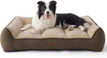 Ліжко для собак BEDSURE великих порід - 89x63 см, товста та зручна, водонепроникна наволочка, антиковзаюча корзина, м'який плюш Sherpa, (96x71x21 см, Коричневий)