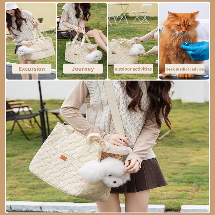 Сумка-переноска для собак та котів до 5 кг, сумочка для цуценят з регульованим поводком - 41x18x30 см