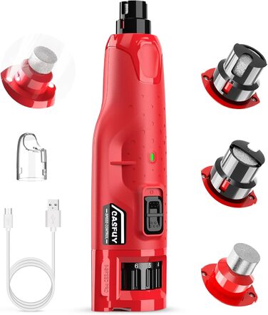 Електричний точило для кігтів собак Casfuy - 6 режимів, 45 дБ, з LED-підсвічуванням, для собак та котів великих, середніх та малих порід. Червоний