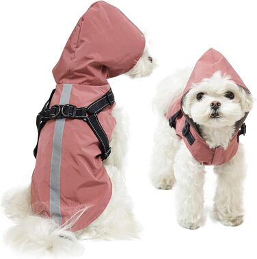Дощовик для собак PETCUTE: водонепроникний, з отвором для шлейки, для маленьких, середніх та великих собак, з світловідбиваючими смугами, регульована капюшон, 3XL, Рожевий
