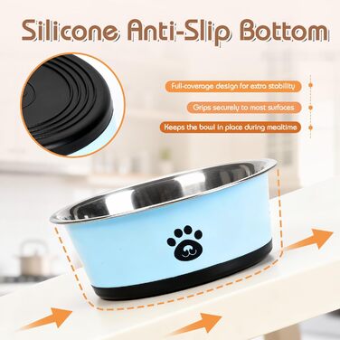 Набори мисок для собак та котів з нержавіючої сталі з силіконовим дном, 2 шт. (блакитні)