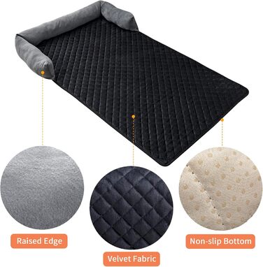 М'яке ліжко-матрац для собак і котів з велюру, антиковзаюче, миється, 75x120 см, сірий/чорний