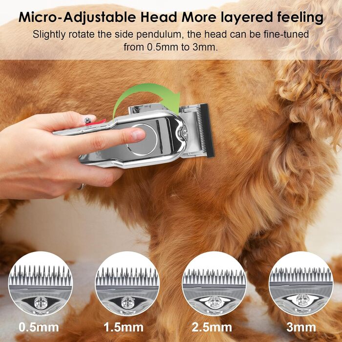 Професійна машинка для стрижки собак, для густого волосся, тиха, бездротова, акумуляторна, з LED-дисплеєм, 10 насадок для собак та котів