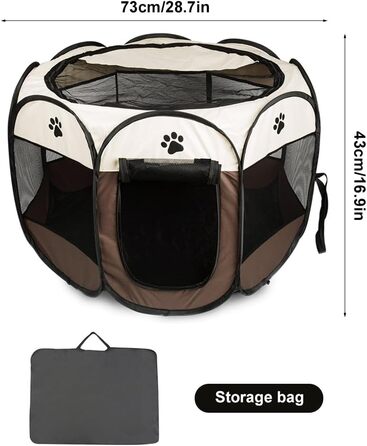 Кія: Переносний вольєр для цуценят та тварин 74x74x43 см, вольєр для собак, котів, кроликів (колір: коричневий)