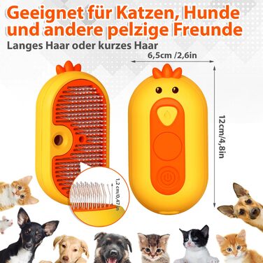 Парфумерна щітка для котів з розпилювачем, 4-в-1: видалення шерсті, масаж, розпилення, самоочищення, водонепроникна (IPX7), білий колір з жовтим руків'ям