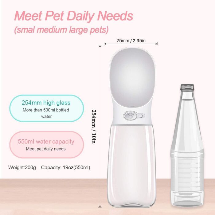 Турботрінка для собак на прогулянці, 550 мл, BPA-free, витоку, білий