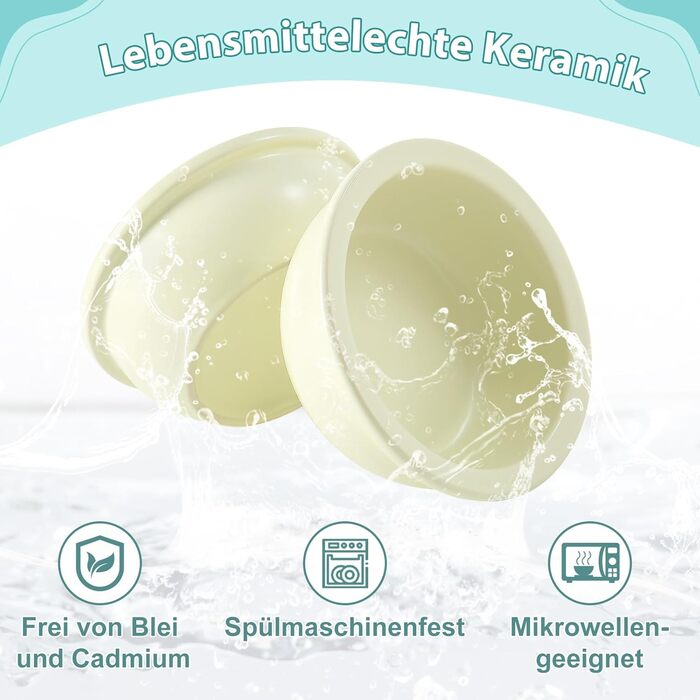 Набір мисок для котів GUUSII HOME (2 шт.) з кераміки, 360 мл, для корму та води, бежевий, 14 см, миски для котів, машиномийні