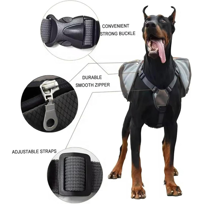 Рюкзак для собак великих порід з бічними кишенями, регульований, для подорожей, кемпінгу, міста та авто