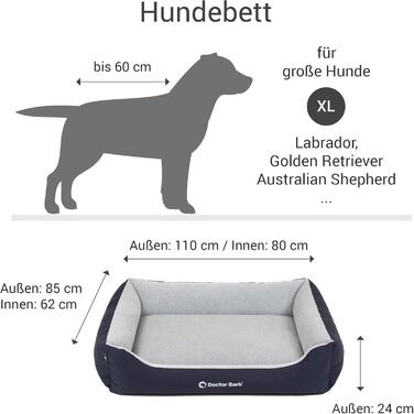 Ліжко для собак Doctor Bark Kleine Hunde - зручне та м'яке, з можливістю прання, міцне, зелений колір (XL, 110x85 см)