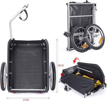 Велосипедний причіп CXWXC зі стоп-поглиначем, 120L, 40KG, складаний, з тентом та прапорцем - для щоденного транспортування (жовтий)