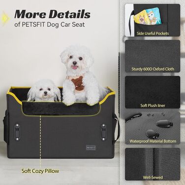 Автокрісло для собак Petsfit - чорно-жовте, для 2 маленьких собак, з ременями безпеки