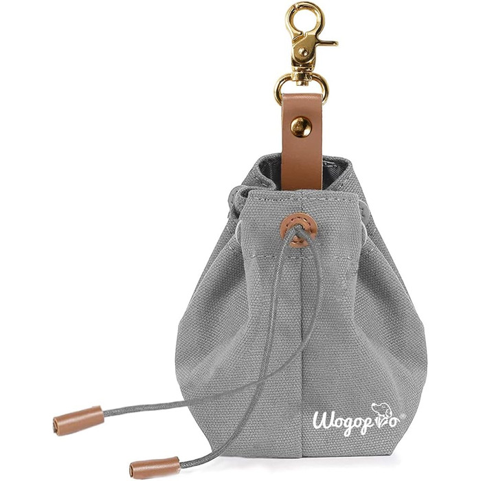 Сумка для корму для собак, канвас, з кліпсою та шнуром, для тренувань собак (сіра)