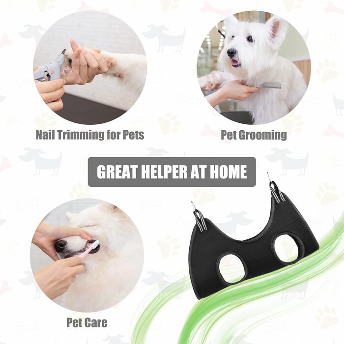 Набір для догляду за тваринами Autrucker: гамак для грумінгу котів/собак, обладнання для стрижки кігтів, аксесуари для купання, нашийник для грумінгу (S, чорний)