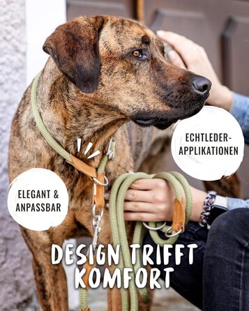 Нашийник для собак Rudelkönig Emma - Елегантний нашийник-стоп для собак з шкіри та нейлону, діаметр 12 мм, для великих собак, колір хакі