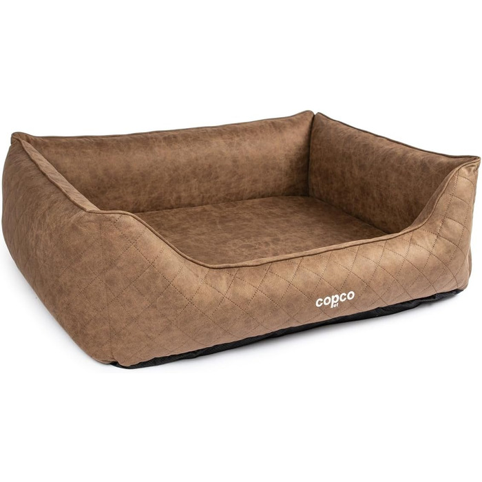 CopcoPet Hugo: ортопедичне ліжко для собак великих порід, велюрова обробка, коричневе, 100 x 80 см. Знімний чохол, неслизьке, легко миється. Для середніх та великих собак, захист суглобів, стабільна форма.