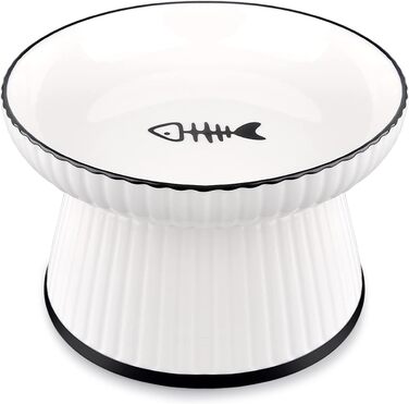 Керамічна миска для котів великого розміру, 18 см. Підвищена миска для здорового харчування без стресу, біла. Миска для котів та маленьких собак, анти-блювотний наповнювач, нековзна, 425 мл