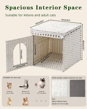 Ротангове котяче ліжко-купол для домашніх котів, подвійне котяче ліжко з м'якими двосторонніми подушками, велика котяча хатка ручної роботи для кімнатних котів