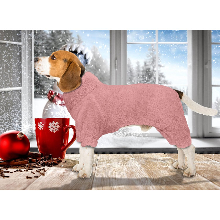 Піжама для собак Fuzzy, з високим коміром, тепла, м'яка, зручна, легка, для середніх собак (Рожева)