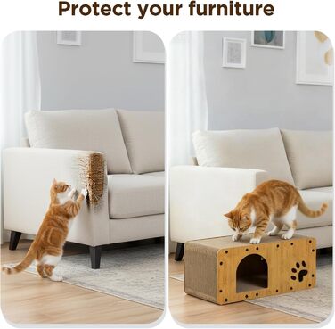 Кігтеточка для котів Gimars 100x30x30 см з м'ячем, тунелем та картонною поверхнею. Великий дім-будинок XXL для котів, захист меблів.