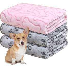 М'яка ковдра для собак та котів, 2 шт. 80x60 см сіра + 1 шт. 60x80 см рожева, для дому та подорожей