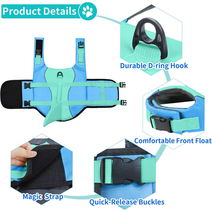 Жилет для плавання для собак Malier, жилет для собак з матеріалу Ripstop з високою плавучістю, для плавання на човні, висока видимість, для цуценят, блакитний, XXL