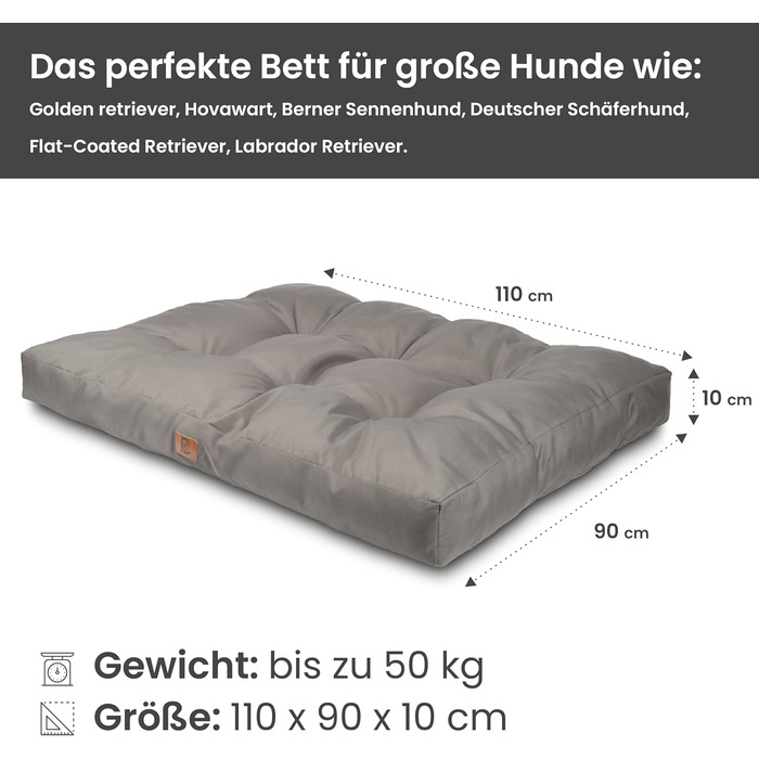 Килимок для собак великих порід 110x90 см - Міцний матеріал Oxford 600D, водовідштовхувальний, XXL, 10 см висоти, двосторонній, для використання на вулиці - Сірий 110x90x10 см