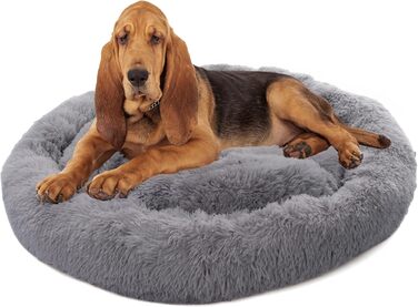М'яке ліжко для собак та котів Paco Home - кругла подушка-донат, сірий колір, розмір Ø100 см, 100x100x20 см, легко миється