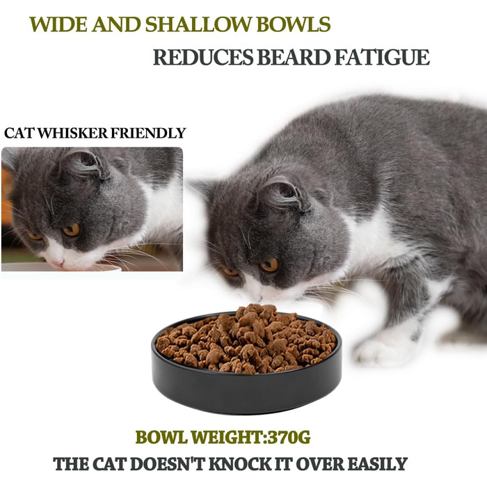 Набір мисок для котів з кераміки, 3 шт. - миски для котів та кошенят, 15*4 см (чорний)